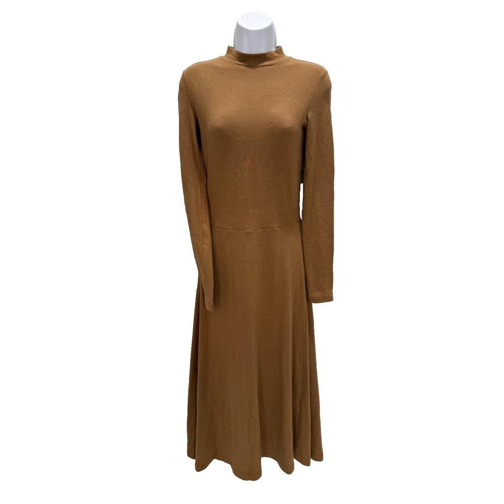 Vince‎ Camel Brown Midi Dress Size XXS Mock Neck Fitted Quiet Luxury Layer
